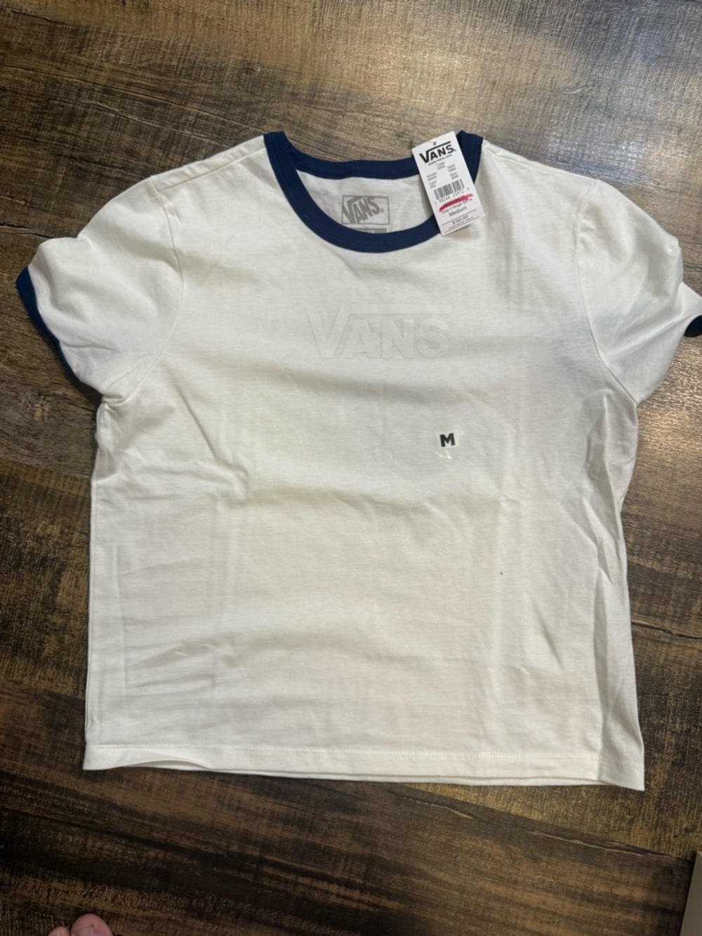 Vans White Tee with Navy Trim Short Sleeve
